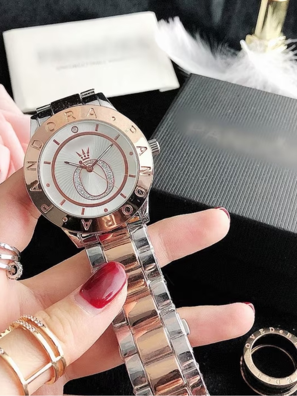 Pandora Silver and Rose Gold-Tone Women's Bracelet Watch